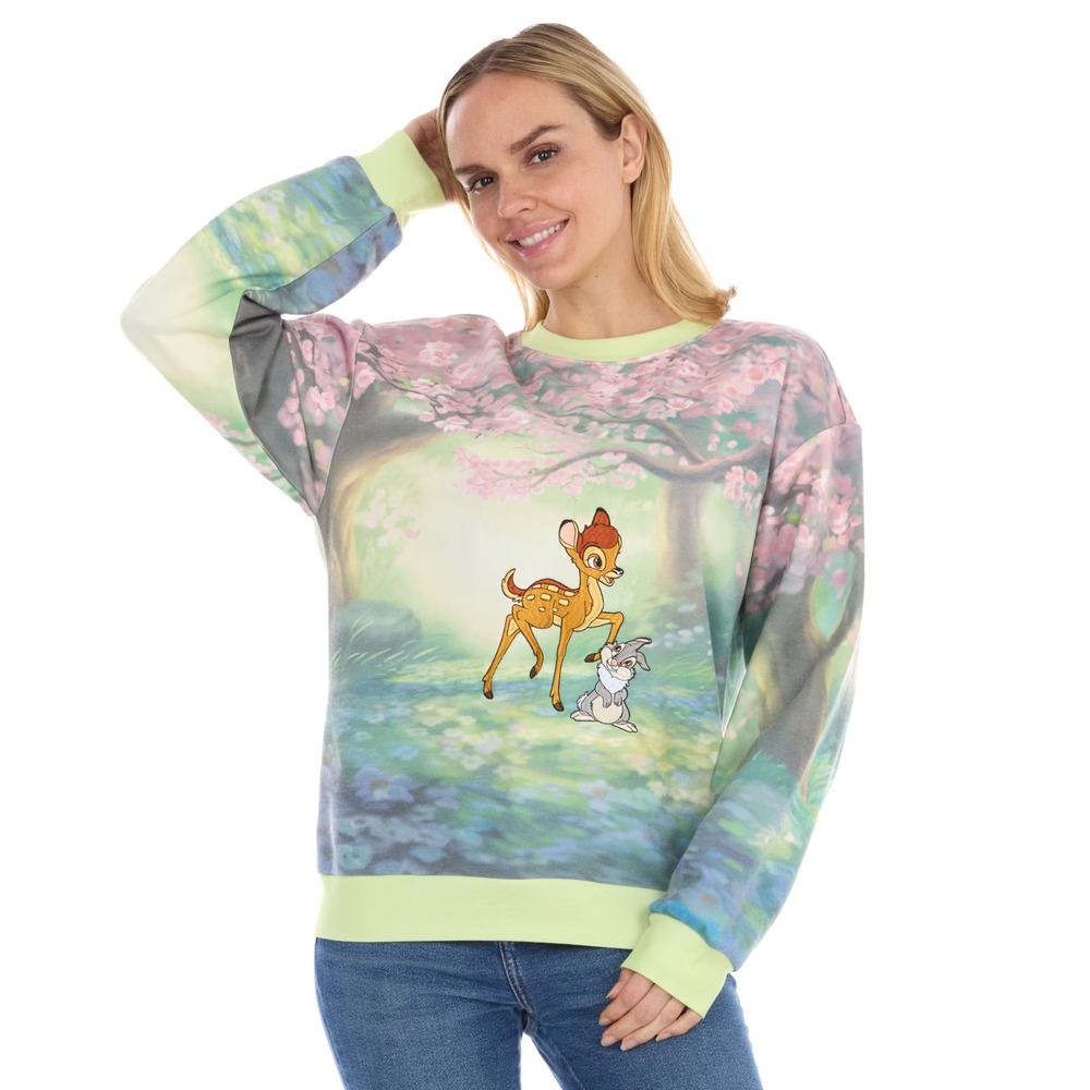 Disney Bambi Women Scenic Sublimation Embroidered Fleece Sweatshirt Size S